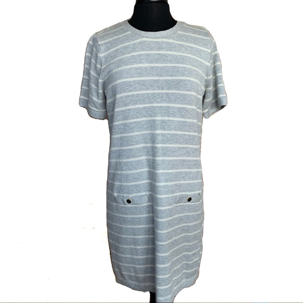 BANANA REPUBLIC Gray Striped Dress Womens Large Knit Shift